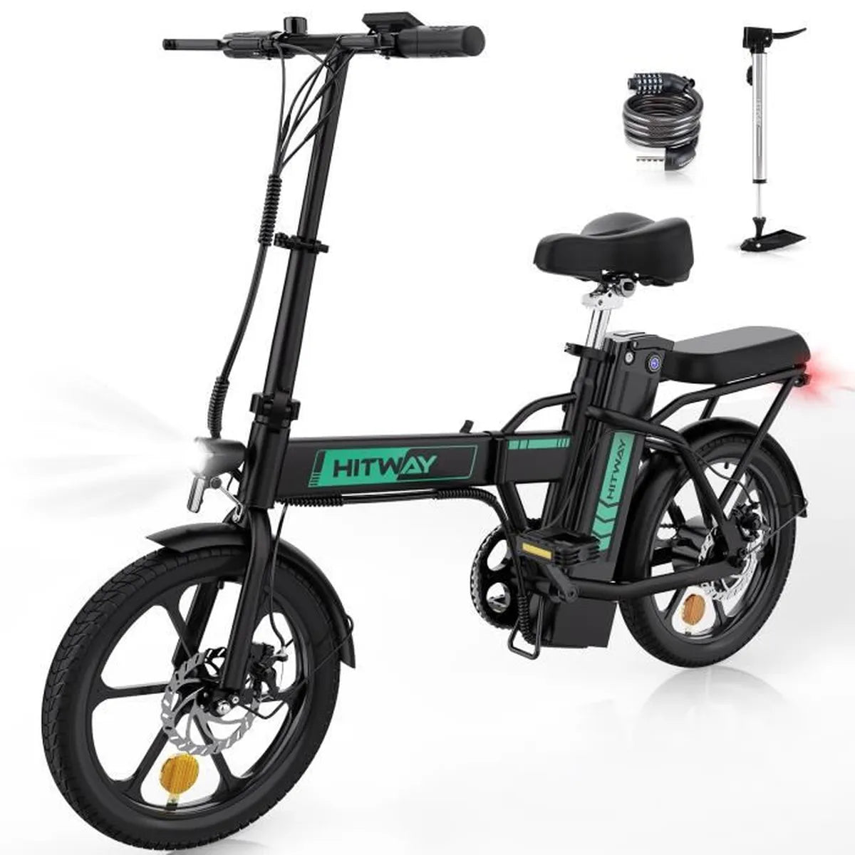 Bicicleta eléctrica plegable HITWAY 16" - Batería 36V/8.4Ah - Pedaleo asistido - Inflador de bicicleta gratuito 