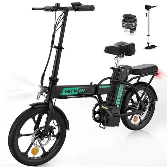 Vélo électrique pliable 16" HITWAY - Batterie 36V/8,4Ah - Pédalage assisté - Pompe à vélo gratuite