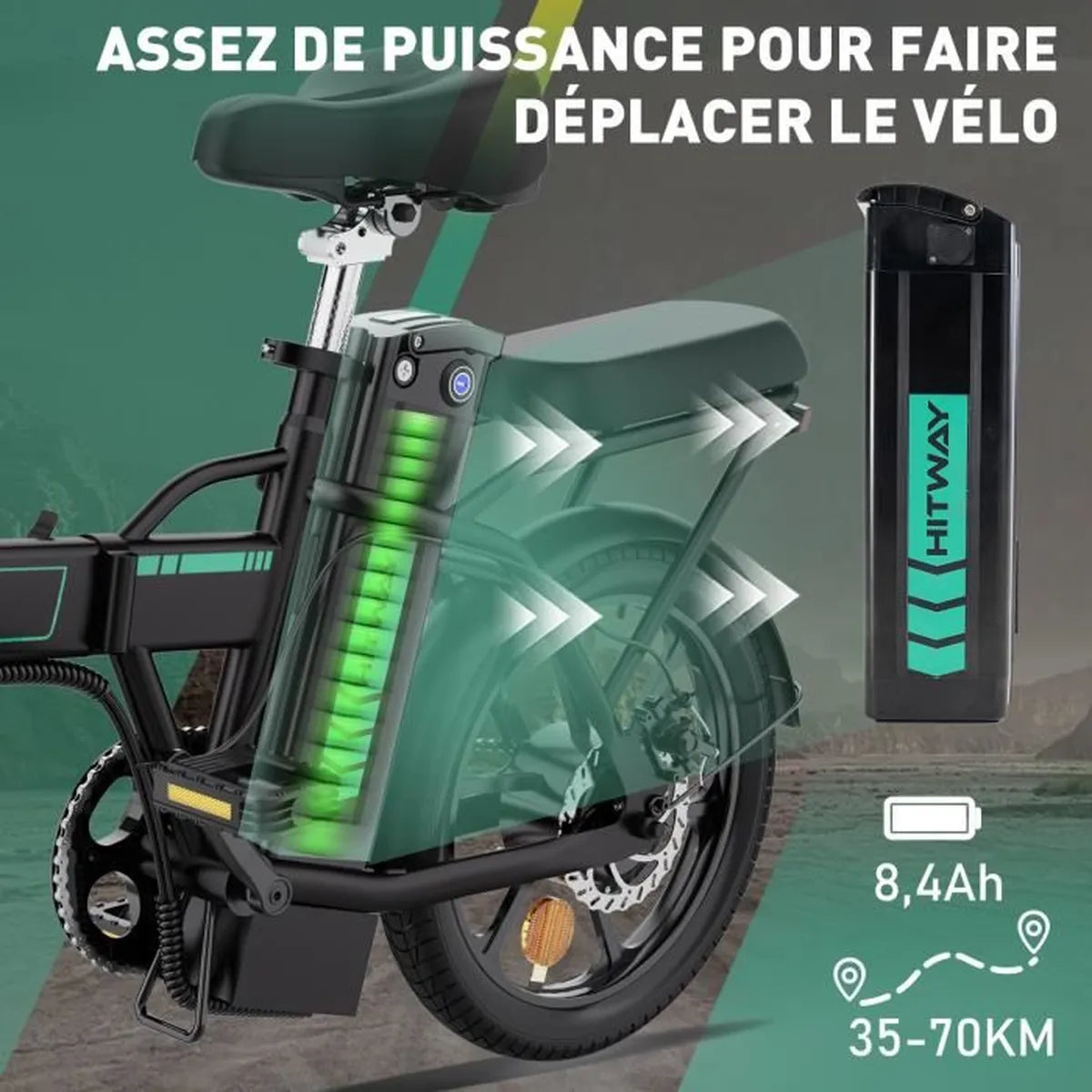 Vélo électrique pliable 16" HITWAY - Batterie 36V/8,4Ah - Pédalage assisté - Pompe à vélo gratuite