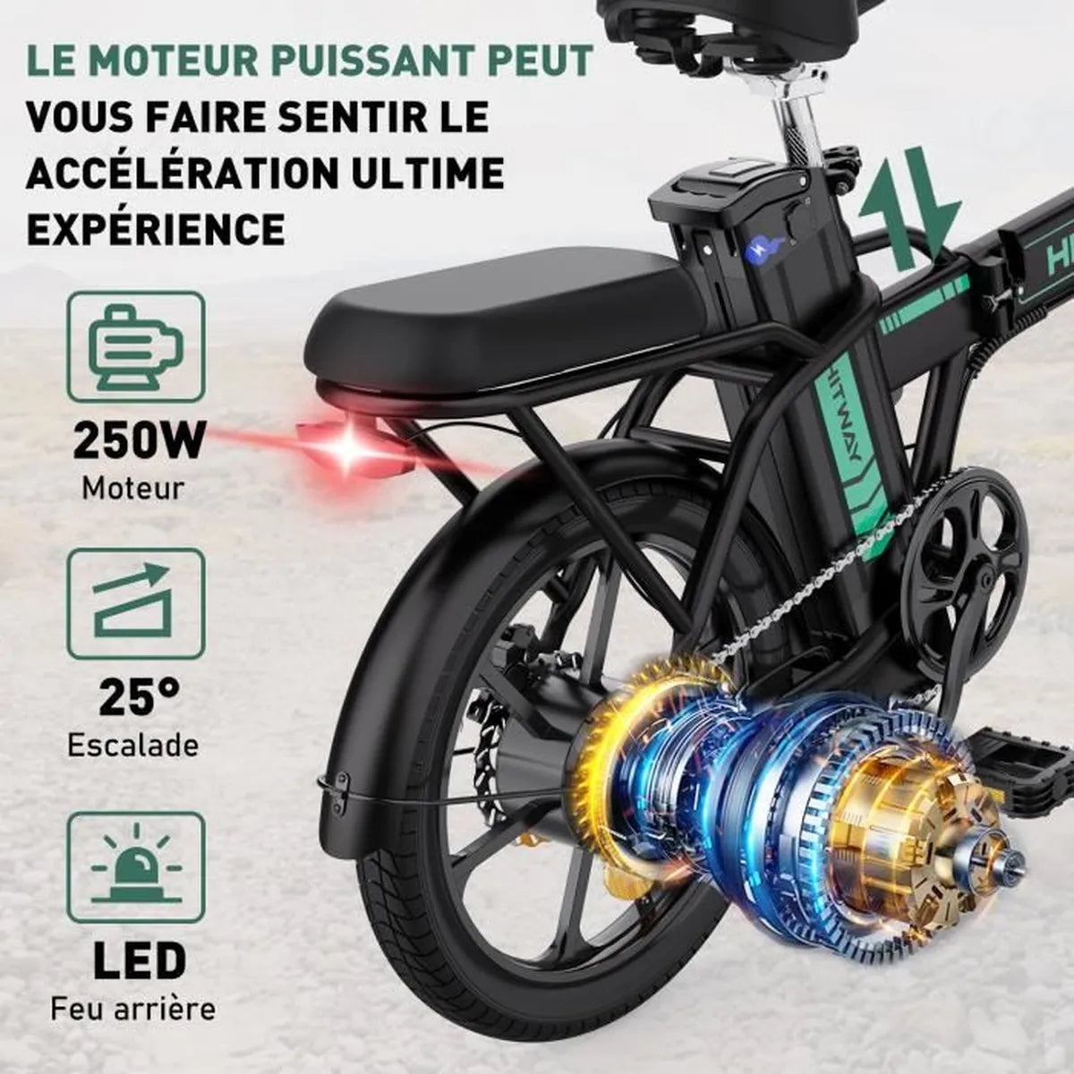 Vélo électrique pliable 16" HITWAY - Batterie 36V/8,4Ah - Pédalage assisté - Pompe à vélo gratuite