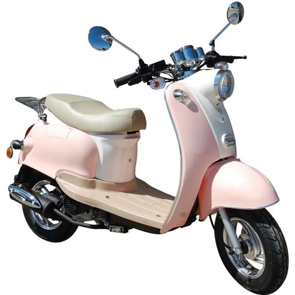 BENZHOU - EURO 5 - Scooter retro 50cc 4T - Rosa pastel y blanco + Tarjeta gris (SIV) 