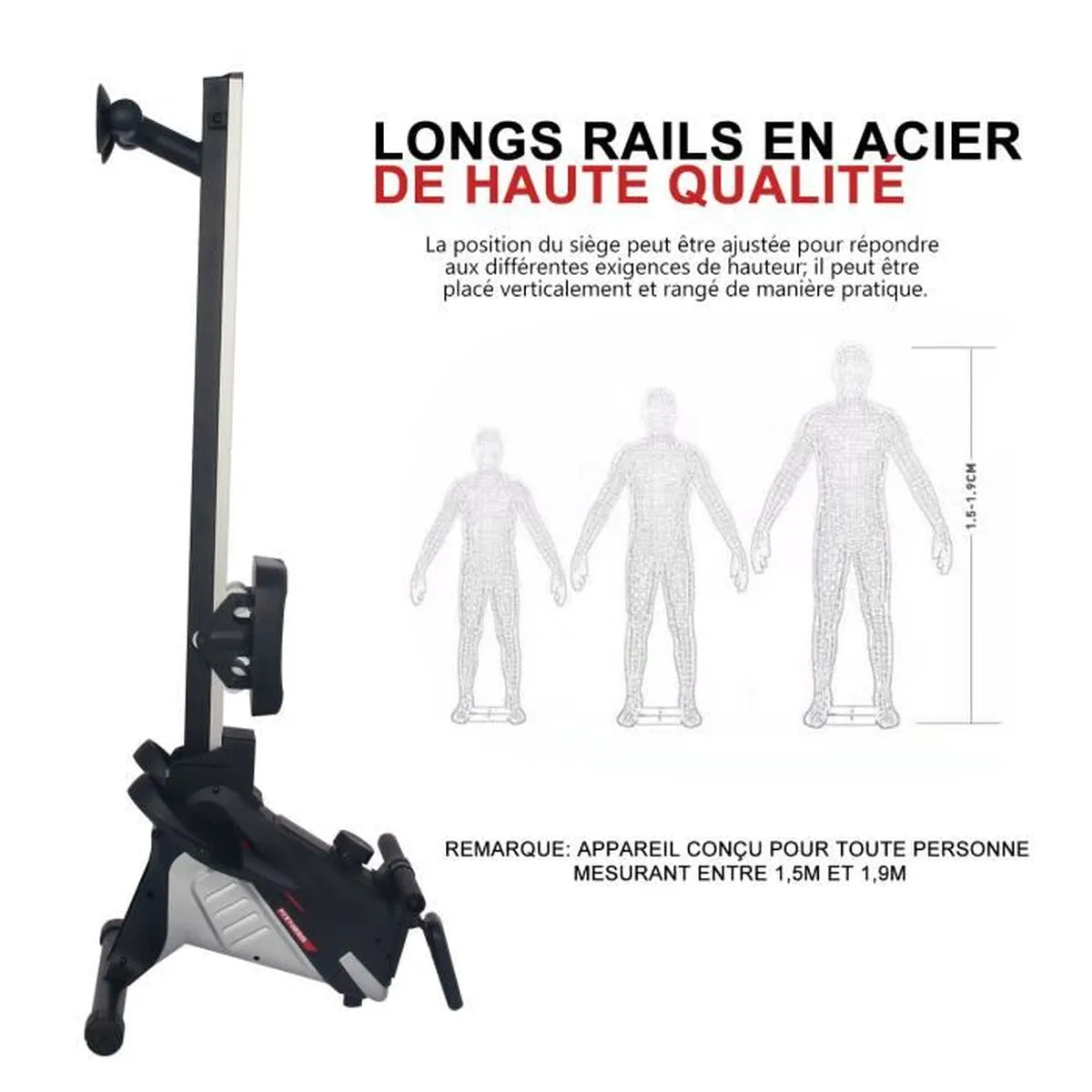 Rameur Magnétique Pliable ISE SY-1750 - 8 Niveaux de résistance - Rail en Aluminium