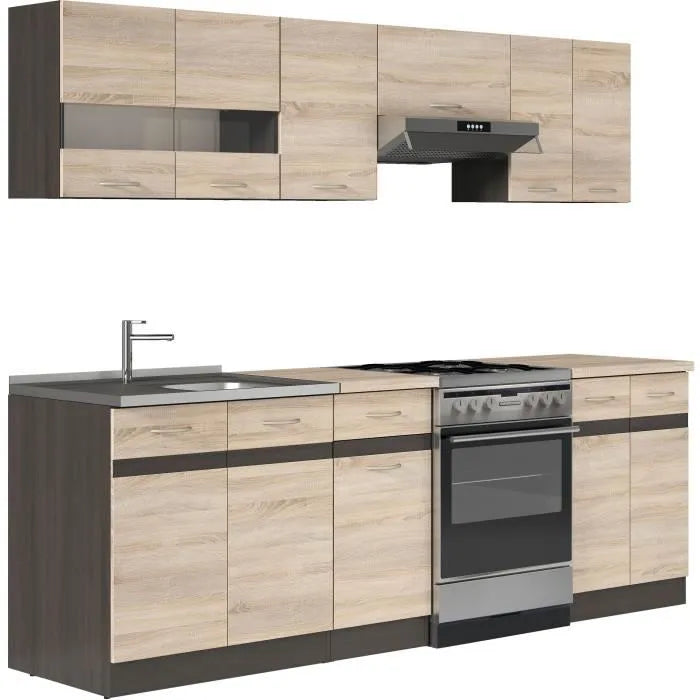 JUNONA Cocina completa 2m40 - 7 elementos - Decoración roble Sonoma