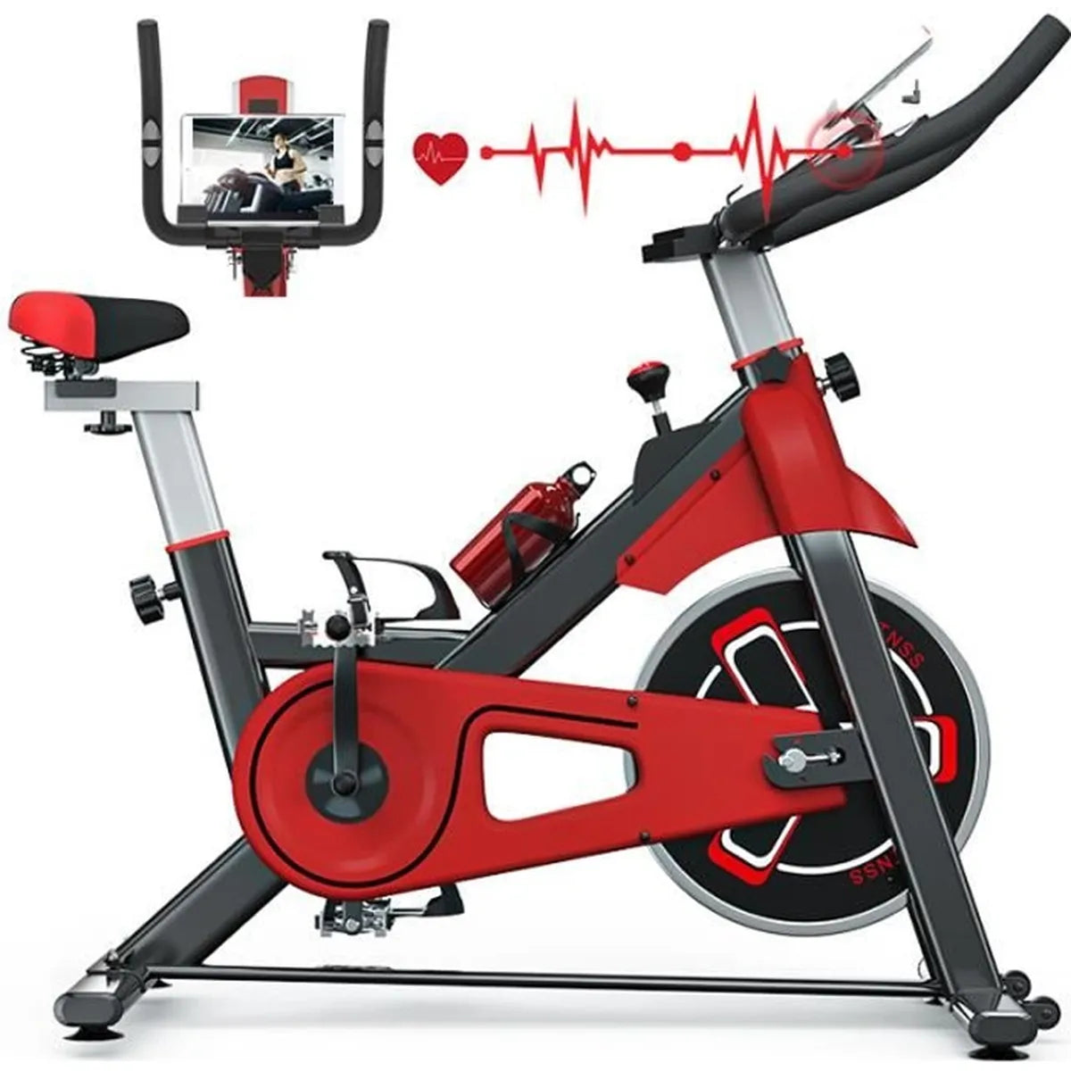 Vélo d'appartement, Roue d’Inertie 6KG, Poins max 120Avec Écran, Vélo d’Exercice, Fitness, d'Intérieur,Cardio, Noir et Rouge