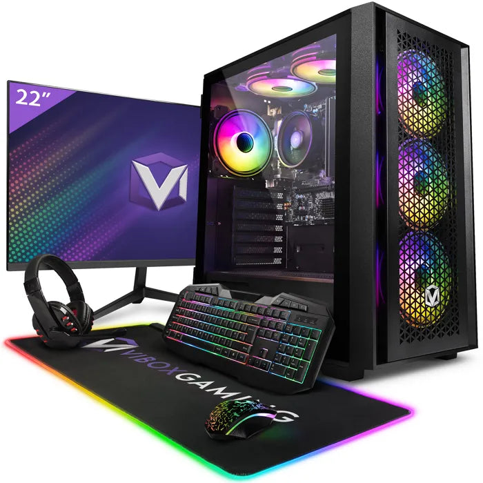 Vibox VI-4 PC Gamer - 22" Écran Pack - AMD Ryzen 3200GE - Radeon Vega 8 Graphiques - 16Go RAM - 480Go SSD - Win11 - WiFi