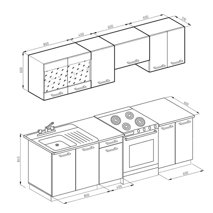 Cocina Vicco Raul, roble dorado/antracita, 240 cm con encimera