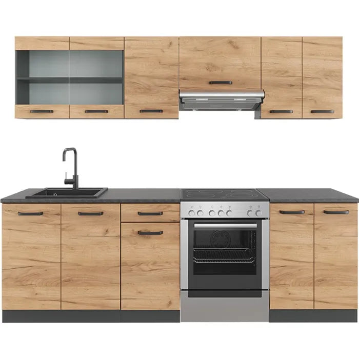 Vicco Raul kitchen, Golden oak/anthracite, 240 cm with worktop