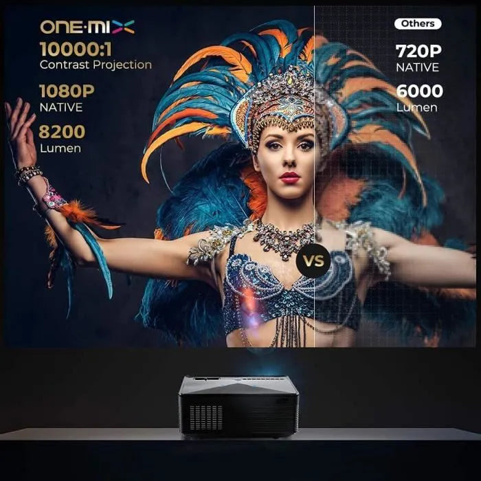 ONEMIX Bluetooth Wifi Video Projector 1080p Home Theater Cinema Full HD LED Portable Projector 300" - Black 